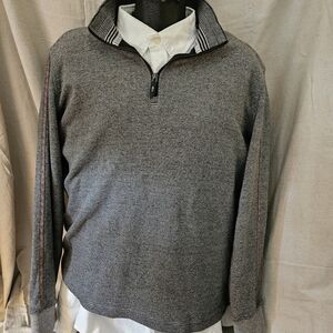 Robert Graham Black and Gray Zip-Up Cotton Sweater Pullover Sz XXL MINT